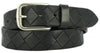 black washed Italian leather belt with Italian made antique finished buckles. Black leather loop. Diamond braided pattern