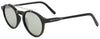Black frames with a round shape and metal bar above the nose. Black mirror lenses