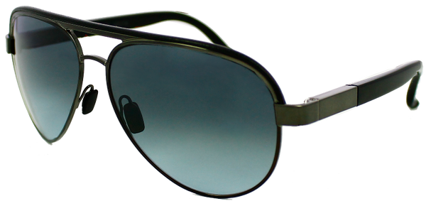 gunmetal grey aviator sunglasses with black temple and blue-grey lenses