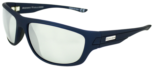 matte blue classic sport frame sunglasses with silver mirror lenses