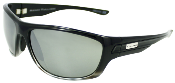 black fade to clear classic sport frame sunglasses with silver mirror lenses