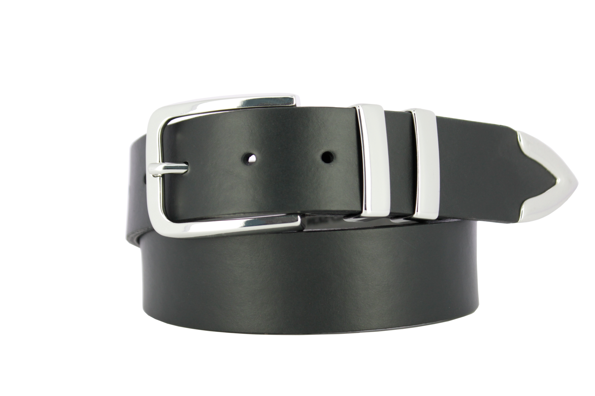 Mens Black Leather Belt With Silver Buckle