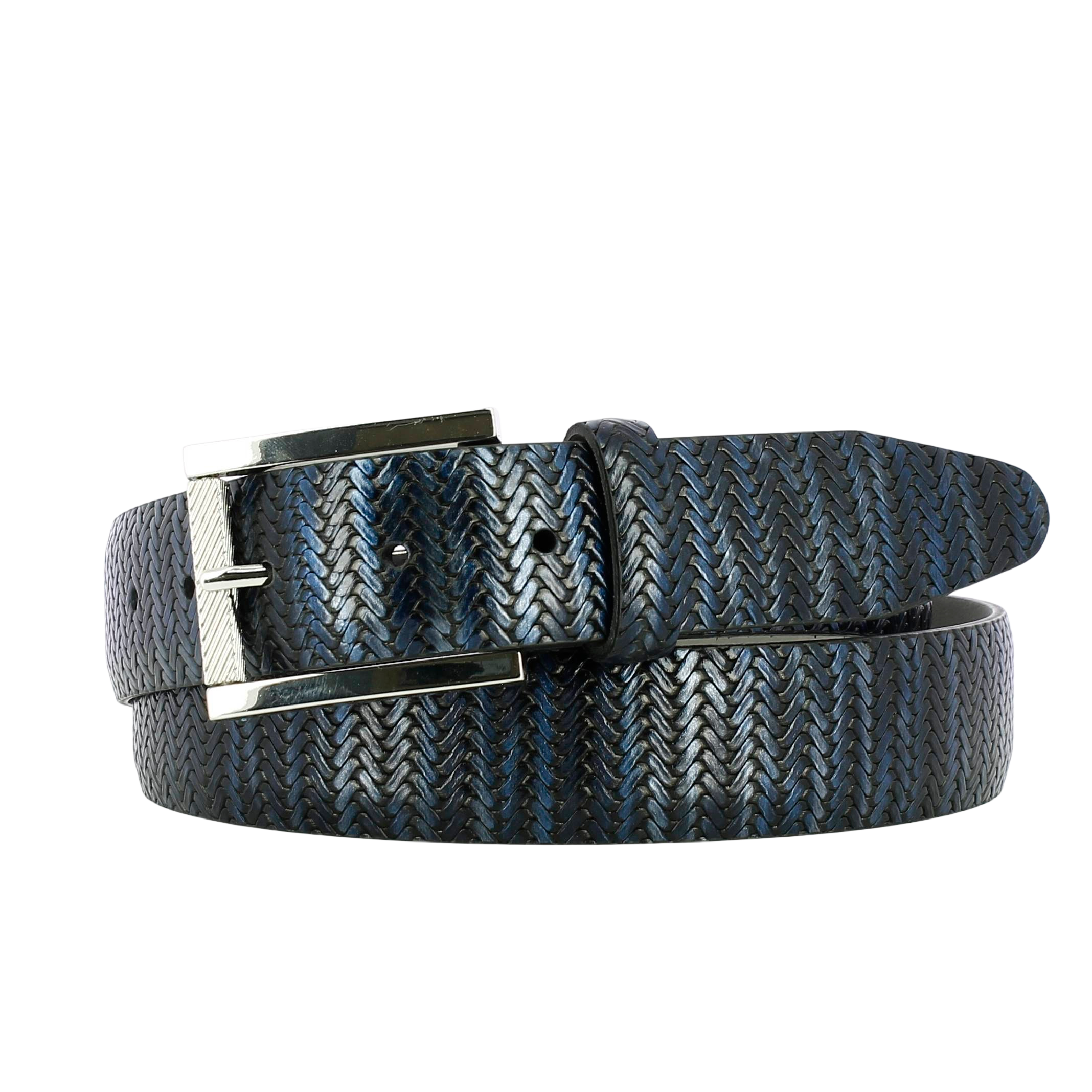 SAS Italian Calfskin Navy Snakeskin Belt XXL Gunmetal Quiet Luxury USA BOSS - Italian-suede belt with gunmetal buckle - Blue main image 4