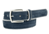 Premium Italian suede belt with brushed nickel buckle and white stitching, crafted for style and quality.