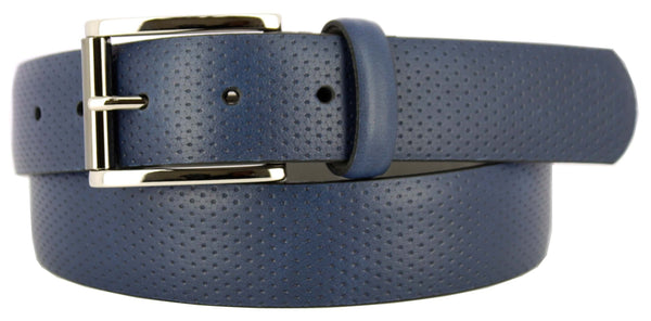 ROMA genuine Italian leather belt with perforation pattern and elegant 2-tone buckle in brushed nickel finish.