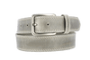 ROTH Italian leather belt in gray with a solid brass buckle, handcrafted for unique personal style and durability.