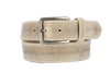 ROTH Italian leather belt with solid brass buckle, showcasing its unique patina and handcrafted details.
