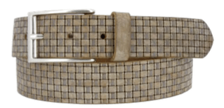 STEEL Italian Leather Woven Checker Belt with antique nickel buckle, showcasing unique texture and modern style.