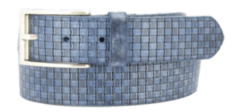 STEELE Italian leather woven checker belt in blue with antique nickel buckle for modern style