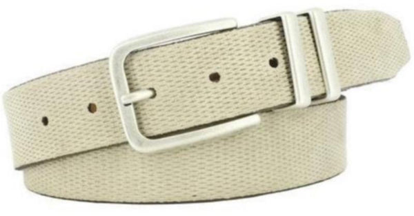 Cream Italian-suede micro-diamond-pattern worn-nickel-buckle antiqued-nickel-double-loops