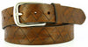 Brown washed italian leather belt with Italian made antique finished buckles. Brown leather loop. Diamond braided pattern