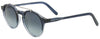 Sapphire blue frames fade to clear with a round shape and metal bar above the nose. Ash grey lens