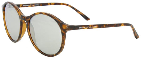 Large oval black, brown. and yellow tortoise shell frame with black mirrorlens