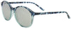 Large oval navy, blue, and clear tortoise shell frame with black miror lens