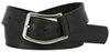 Coiled black leather belt with polished nickel buckle. Belt has a vintage and soft look. 