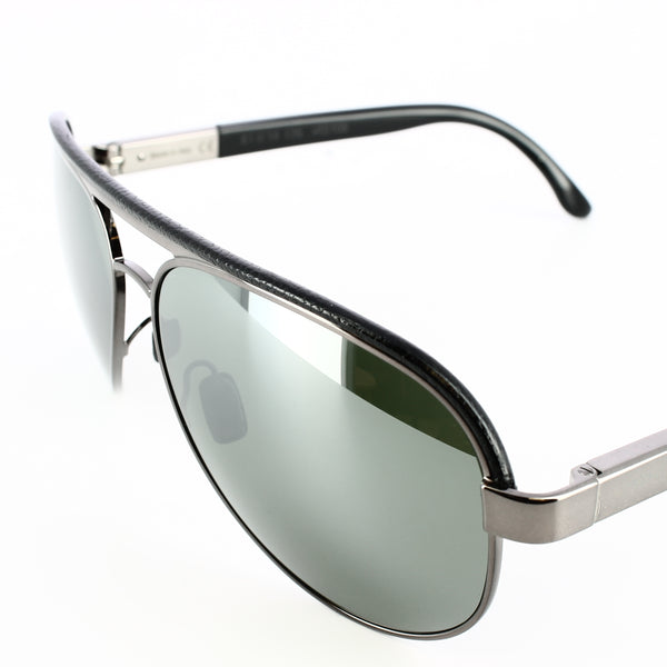 gunmetal grey framed aviator glasses with mirrored lenses