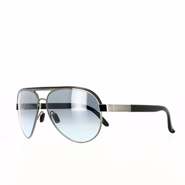 Gunmetal grey framed aviator glasses with blue-grey lenses