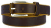 Dark brown genuine Horween leather belt with nickel buckles covered with a small slice of the same leather at the nose of the buckle. Loop has the same leather. 