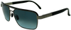 Grey colored metal frame with squared aviator style lenses. Black over ears and lenses. 