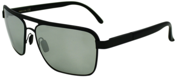Black metal frame with squared aviator style lenses. Mirrored lenses