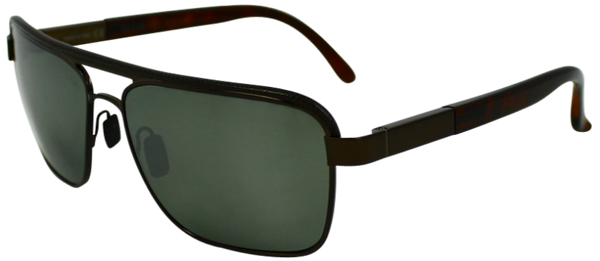 black metal frame with squared aviator style lenses. Tortoise shell over ears. Mirrored lenses