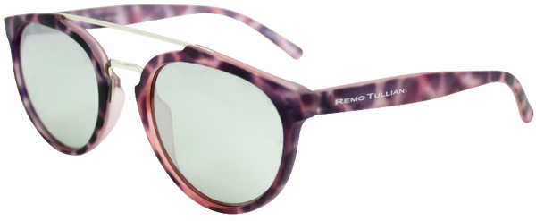 pink tortoise shell round frame sunglasses with white mirror lenses