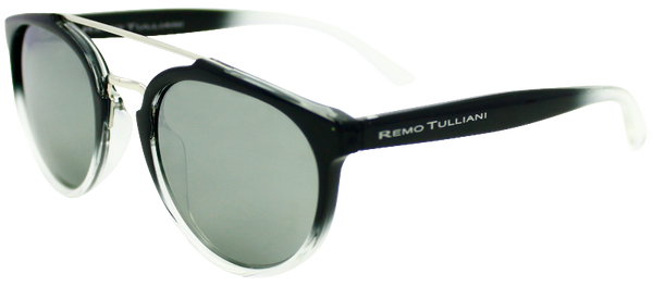 matte black fades to clear round frame sunglasses with ash grey  lenses