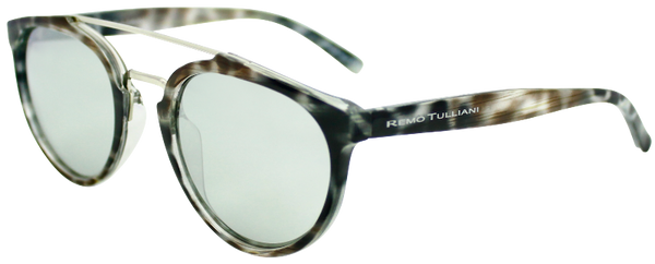 black tortoise shell round frame sunglasses with white mirror lenses