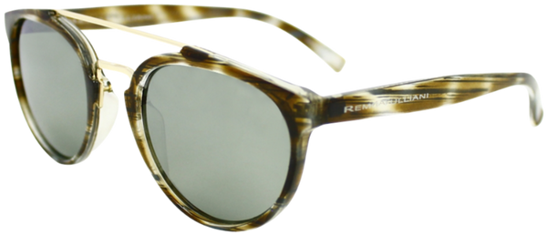 linear tortoise shell pattern round frame sunglasses with ash grey lenses