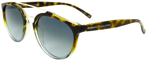 yellow tortoise shell fade to clear round frame sunglasses with ash grey lens