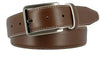 MILANO Italian Calfskin Leather Dress Belt in rich brown with brushed gunmetal buckle and white edge stitching.