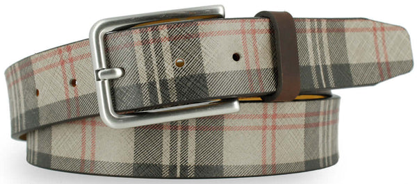 SEDONA Plaid Leather Belt in genuine Italian leather with brushed nickel buckle, perfect for a sophisticated look.