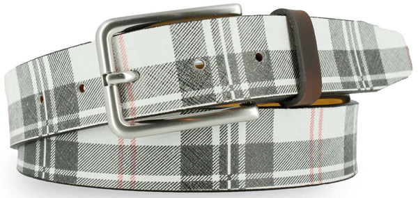 SEDONA Plaid Leather Belt made of genuine Italian leather with brushed nickel buckle and classic plaid pattern.