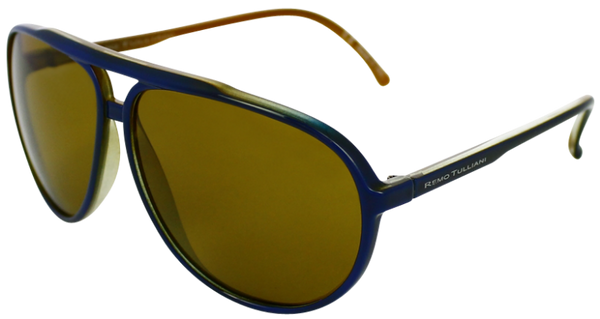 Blue aviator frames with gold lenses