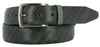 SYLVIO Italian calfskin leather belt with diagonal design and brushed gunmetal buckle. Width: 35mm, made in USA.