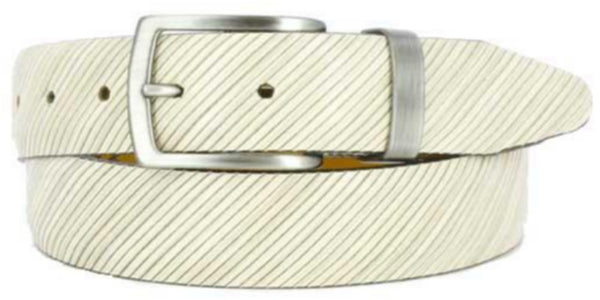 cream  Italian leather belt with diagonal ridges. Brushed Gunmetal buckle and loop. 