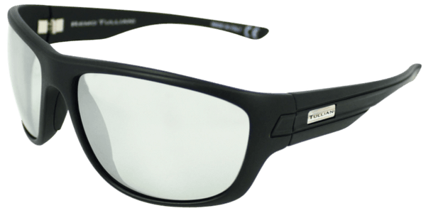 Wrath sunglasses with black Grilamid frame, shatter-resistant lenses, up to 98% UV protection, handcrafted in Italy.