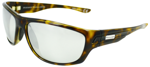 yellow tortoise shell classic sport frame sunglasses with silver mirror lenses